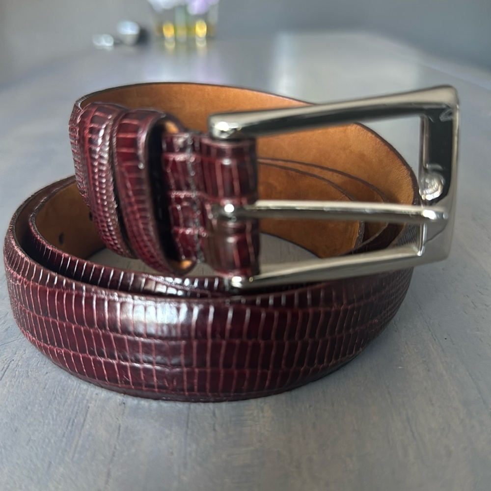 Men’s brown croc embossed Italian leather belt
